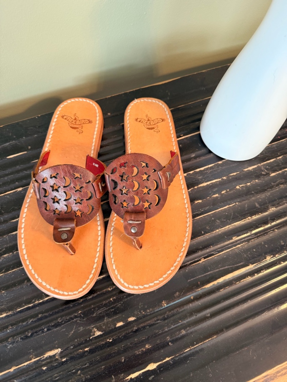 freebird Brown Leather Cutout Thong Sandals
